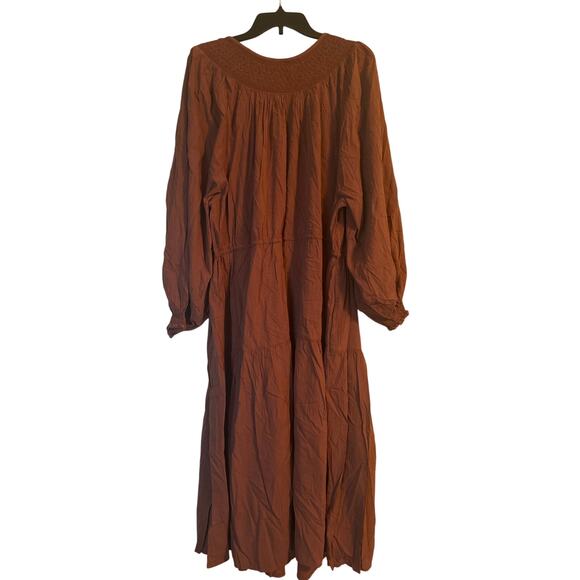 NWT Old Navy Plus Brown Midi Length Dress Smocking Tie Front Size XXL - Picture 2 of 3